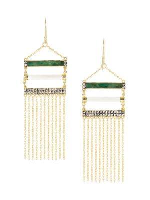 Sole Society 12k Goldtone, Crystal & Green Aventurine Fringe Statement Earrings