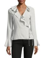 Design Lab Lord & Taylor Bell-sleeve Ruffled Dotted Wrapped Top