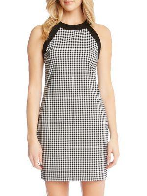 Karen Kane Contrast Check Halter Dress