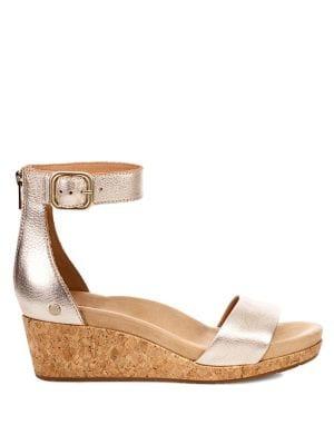 Ugg Zoe Ii Metallic Leather Cork Wedge Sandals