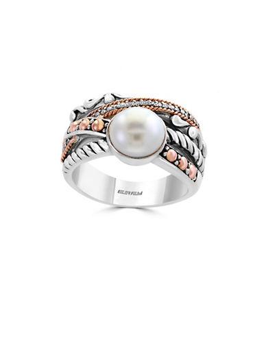 Effy 8mm White Round Freshwater Pearl, Diamond, 18k Rose Gold & Sterling Silver Ring