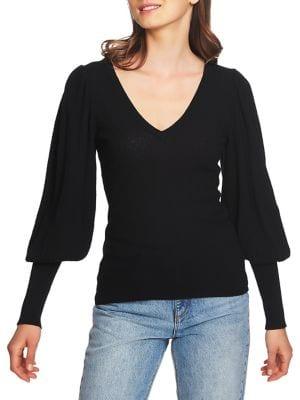 1.state V-neck Blouson Sleeve Ribbed Sweater