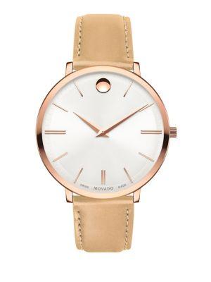 Movado Ultra Slim Stainless Steel And Leather-strap Watch