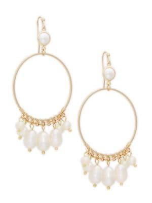 Design Lab Goldtone And Faux Pearl Hoop Drop Earrings