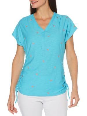 Rafaella Embroidered Side Ruched Tee
