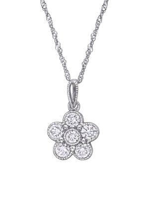 Sonatina 14k White Gold And 0.5 Tcw Diamond Floral Pendant Necklace