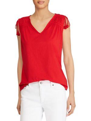Lauren Ralph Lauren Petite Tassel-tie Cotton Jersey Top