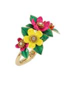 Betsey Johnson Tropical Punch Mixed Flower Hinged Bangle Bracelet