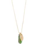 Kenneth Cole New York Semiprecious Green Stone Multi Charm Pendant Long Necklace In A Gift Box