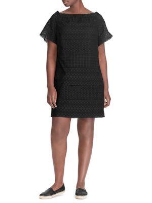 Lauren Ralph Lauren Plus Eyelet Off-the-shoulder Cotton Shift Dress