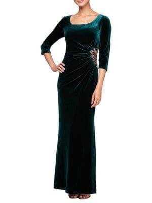 Alex Evenings Beaded A-line Velvet Gown