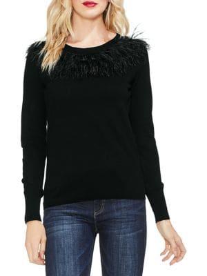 Vince Camuto Gilded Rose Faux Feather-trimmed Sweater