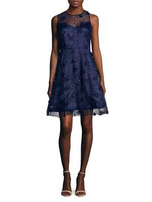 Taylor Embroidered Mesh Fit-and-flare Cocktail Dress