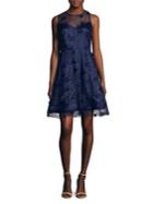 Taylor Embroidered Mesh Fit-and-flare Cocktail Dress