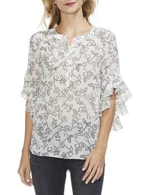 Vince Camuto Sunrise Bay Floral Henley Blouse