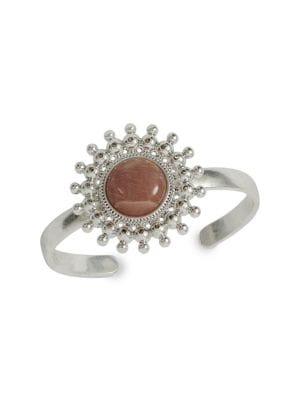 Lucky Brand Silvertone Pink Stone Cuff Bracelet