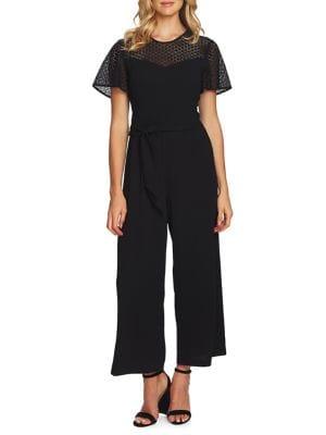 Cece French Cafe Double Layer Sash Lace Jumpsuit