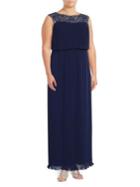 Alex Evenings Plus Beaded Micro-pleat Blouson Gown