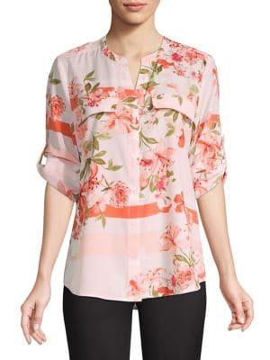 Calvin Klein Botanical Roll-sleeve Utility Blouse