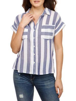 Lucky Brand Striped Button-front Cotton Tee