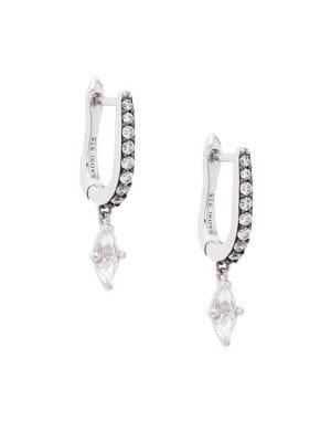 Nadri Silvertone & White Topaz Huggie Earrings