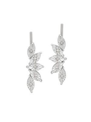 Lord & Taylor Diamond And Sterling Silver Leaf Wire Earrings