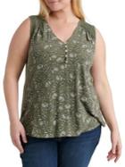 Lucky Brand Plus Printed Henley V-neck Top