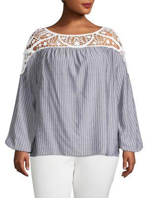 1.state Plus Lace Yoke Stripe Blouse