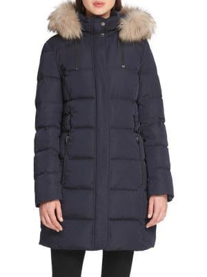 Donna Karan Side Tab Faux Fur Puffer Jacket