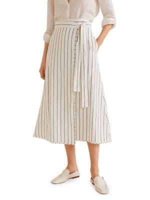 Mango Striped Midi Wrap Skirt