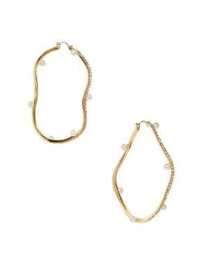 Vince Camuto Ivory Faux Pearl And Crystal Wave-shaped Hoop Earrings