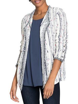 Nic+zoe Plus Harmony Tweed Fringe Trim Jacket