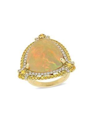Sonatina 14k Yellow Gold, Opal, Yellow Sapphire & Diamond Halo Cocktail Ring