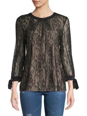 Ivanka Trump Lace Three-quarter Sleeve Top