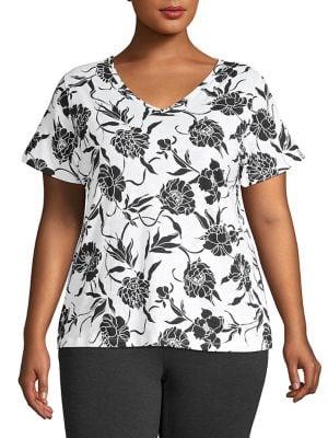 Lord & Taylor Plus Plus Floral Short Sleeve Tee
