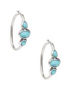 Lucky Brand Silvertone And Turquoise Stone Hoop Earrings