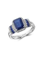 Effy 14k White Gold, Diamond & Sapphire Halo Stripe Ring