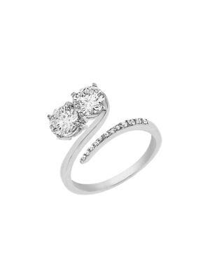Lord & Taylor Rhodium-plated Sterling Silver And Double Round Cubic Zirconia Bypass Ring