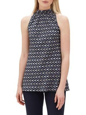 Lafayette 148 New York Printed Sleeveless Silk Tessie Blouse