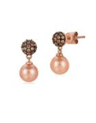 Le Vian Chocolatier 7-8mm Pink Freshwater Pearl, Chocolate Diamonds And 14k Strawberry Gold Drop Earrings