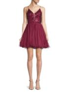 Blondie Nites Spaghetti-strap Sequin Fit-&-flare Dress