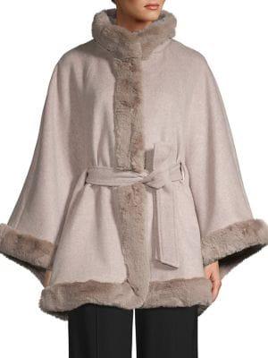 Ellen Tracy Faux Fur-trim Wool Blend Cape