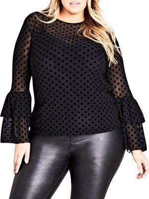 City Chic Plus Polka-dot Tiered-sleeve Top