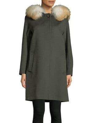 Cinzia Rocca Fox Fur-trimmed Wool Walker Coat