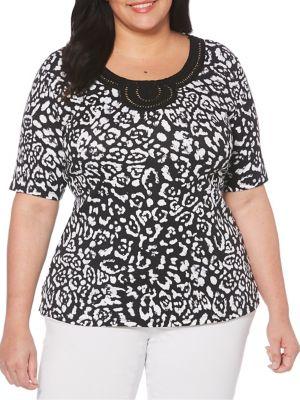 Rafaella Plus Printed Crochet Top