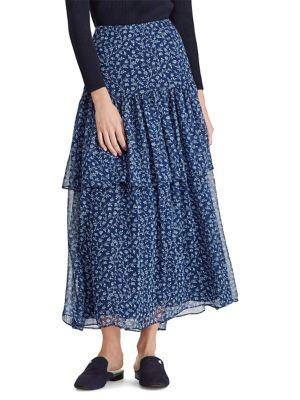 Lauren Ralph Lauren Print Georgette Tiered A-line Skirt