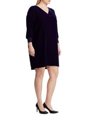 Lauren Ralph Lauren Plus V-neck Velvet Shift Dress