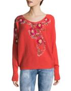 Free People Bouquet Embroidered V-neck Sweater