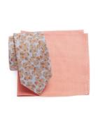 Tallia Orange Floral Tie And Pocket Square Set