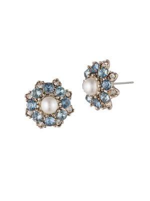Marchesa Faux Pearl, Swarovski Crystal And Cubic Zirconia Floral Stud Earrings